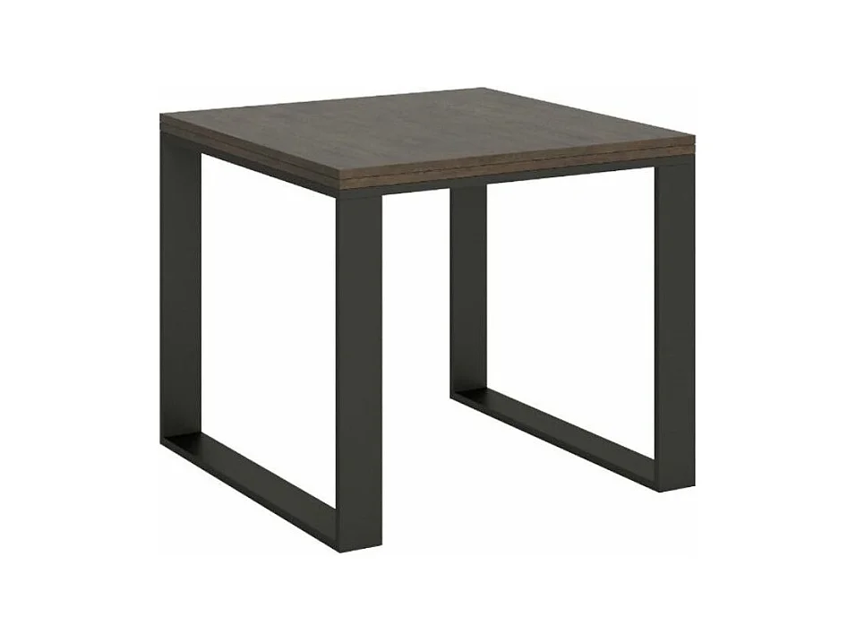 Table carrée extensible 90 à 180cm bois foncé et métal anthracite Likro