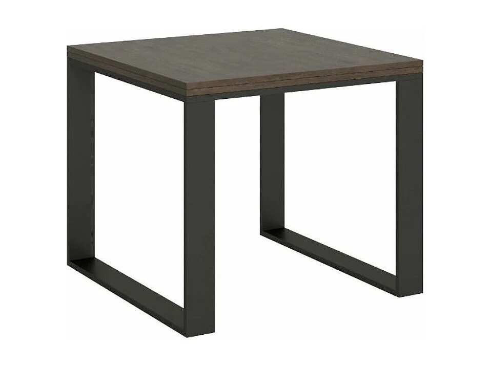 Table carrée extensible 90 à 180cm bois foncé et métal anthracite Likro