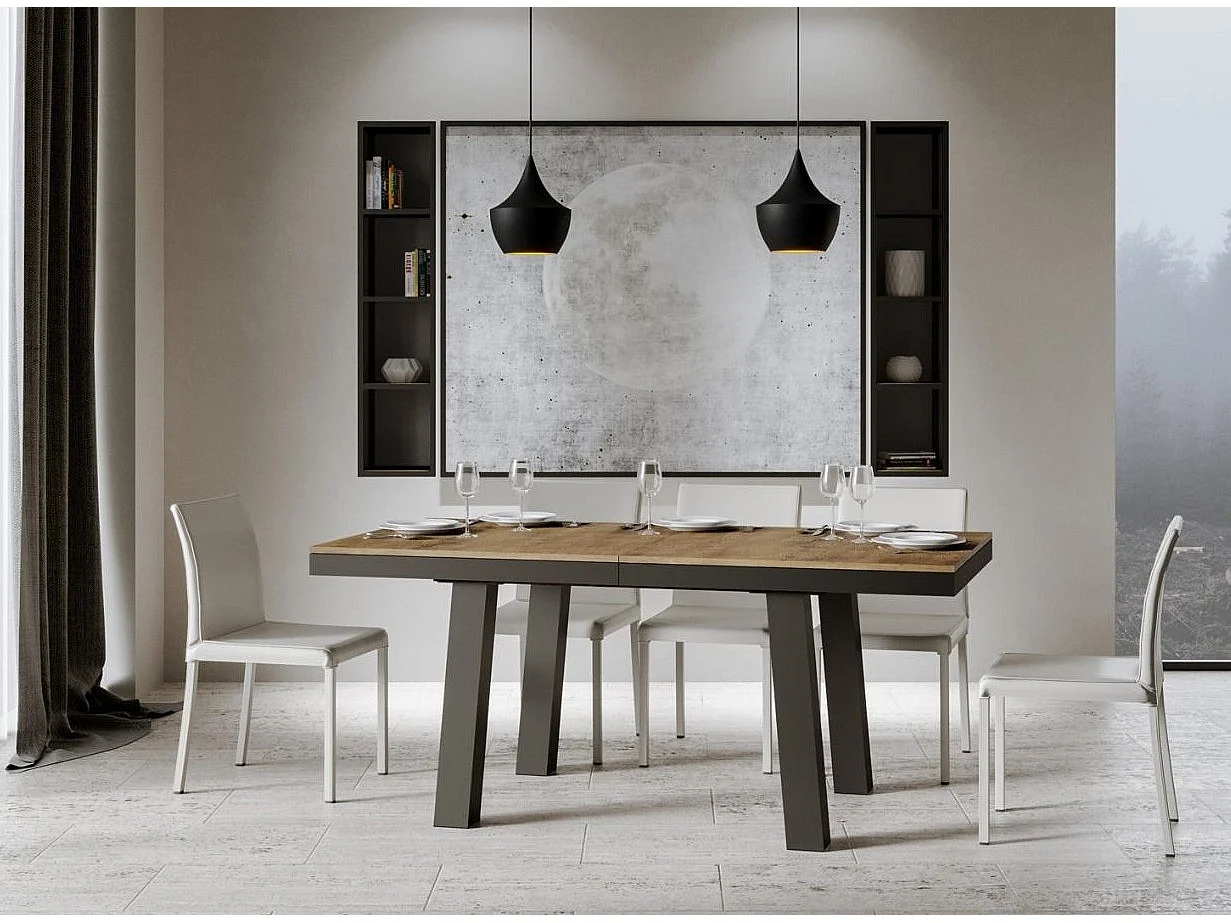 Table extensible 8 à 20 places L 180 à 440cm bois foncé et cadre métal anthracite Bidy