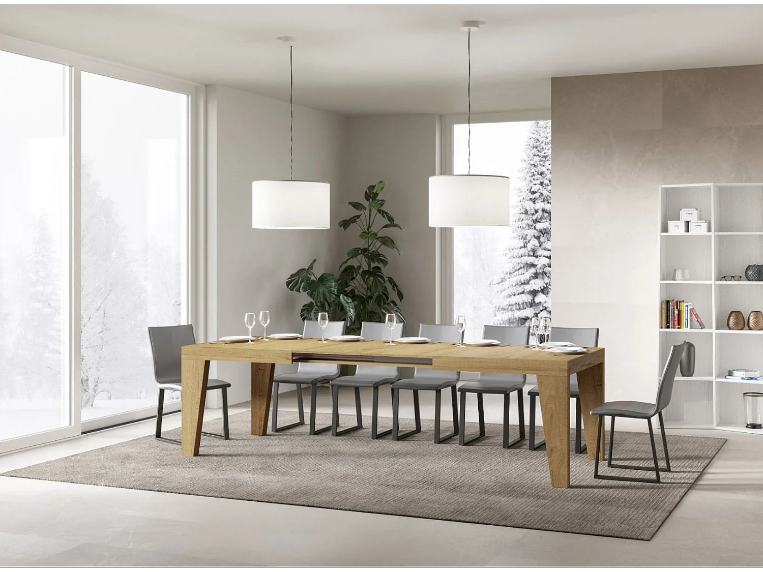 Table rectangulaire extensible 6 à 20 personnes L 160 à 420cm bois clair Naxo