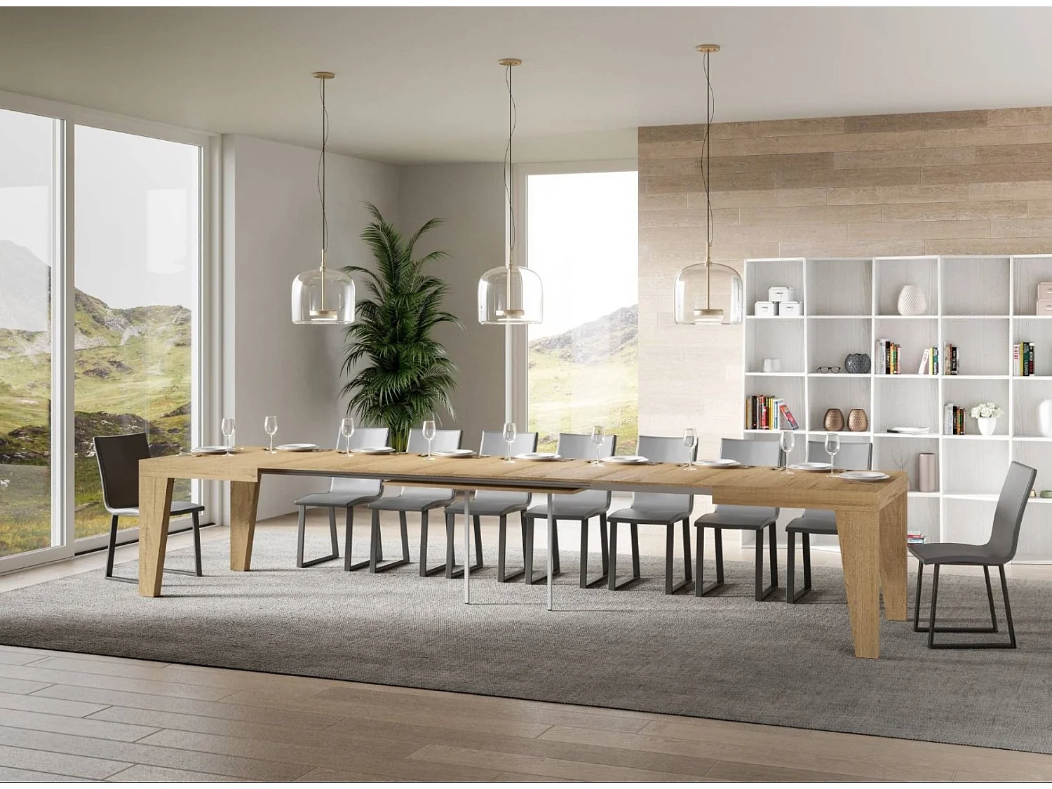 Table rectangulaire extensible 6 à 20 personnes L 160 à 420cm bois clair Naxo