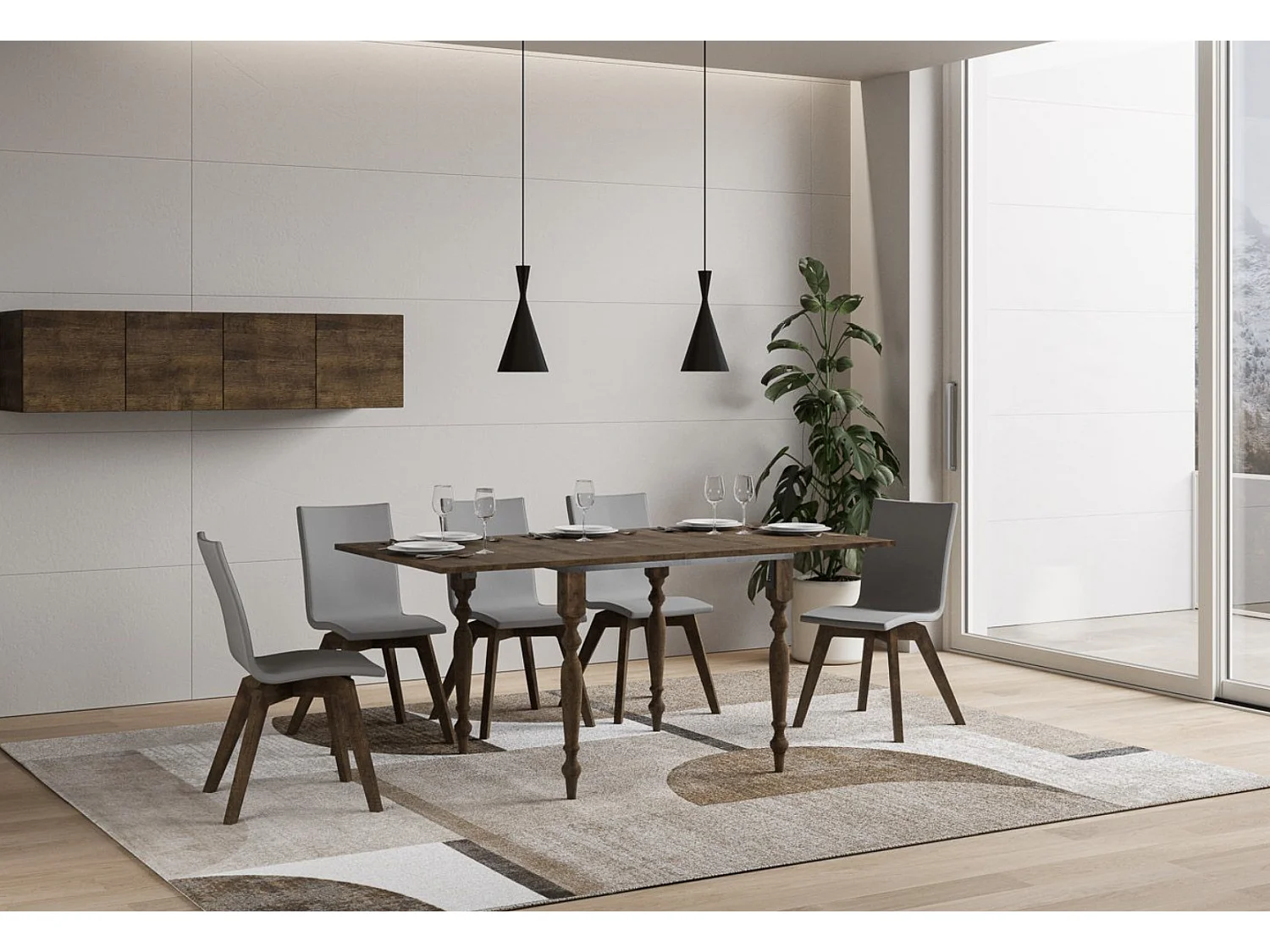 Table extensible carrée 4 à 8 places L 90 à 180cm bois noyer Lubria