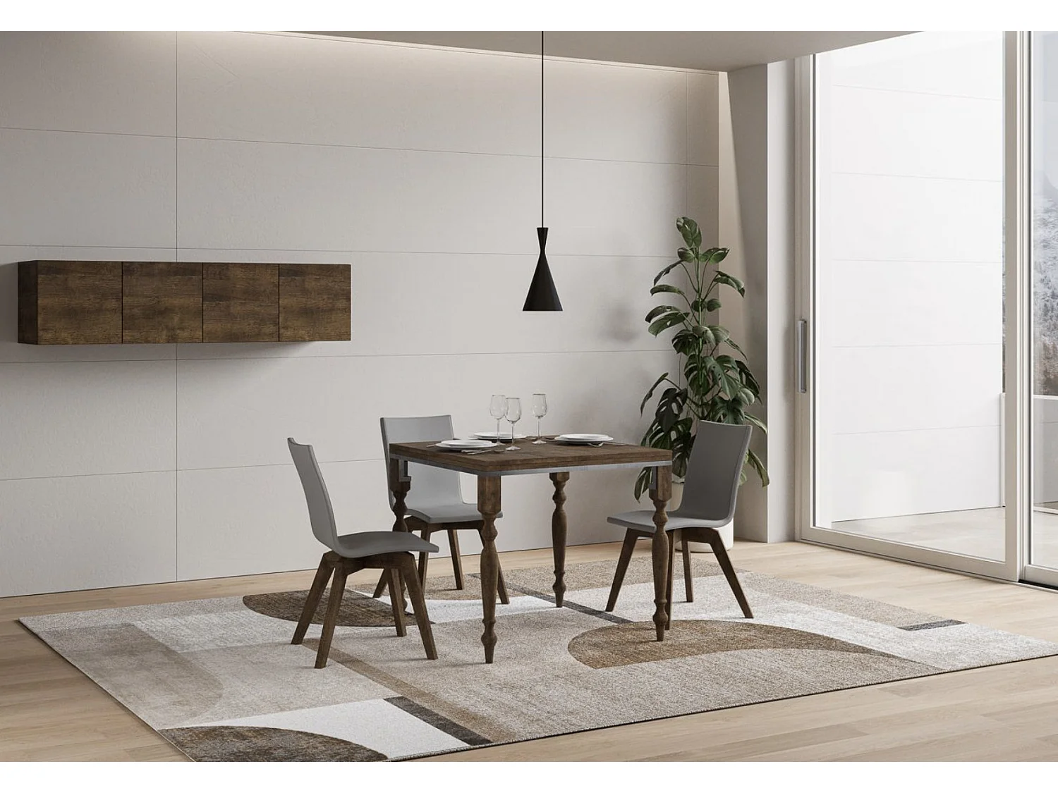 Table extensible carrée 4 à 8 places L 90 à 180cm bois noyer Lubria