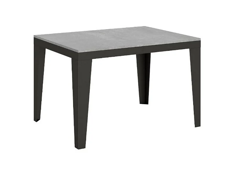 Table rectangulaire extensible 6 à 10 places L 120 à 224cm gris effet béton et pieds acier gris foncé Flavien