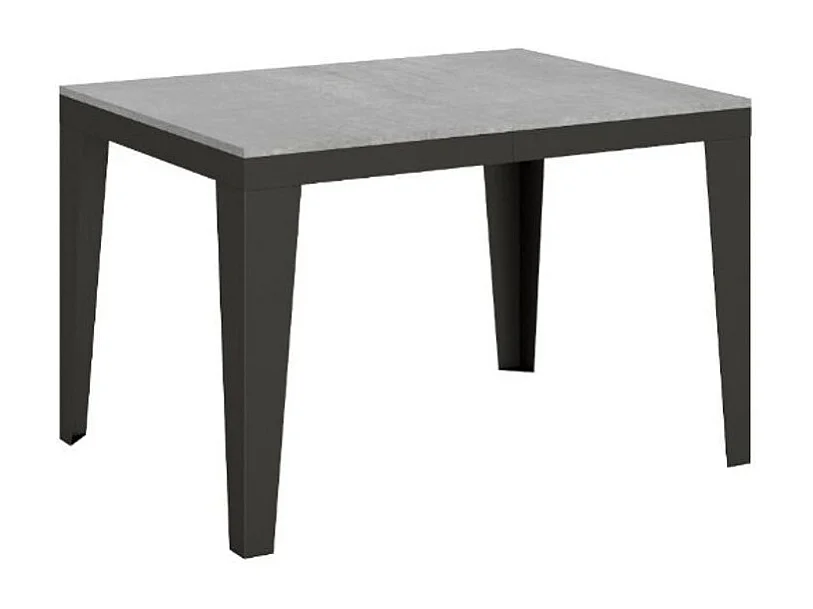 Table rectangulaire extensible 6 à 10 places L 120 à 224cm gris effet béton et pieds acier gris foncé Flavien