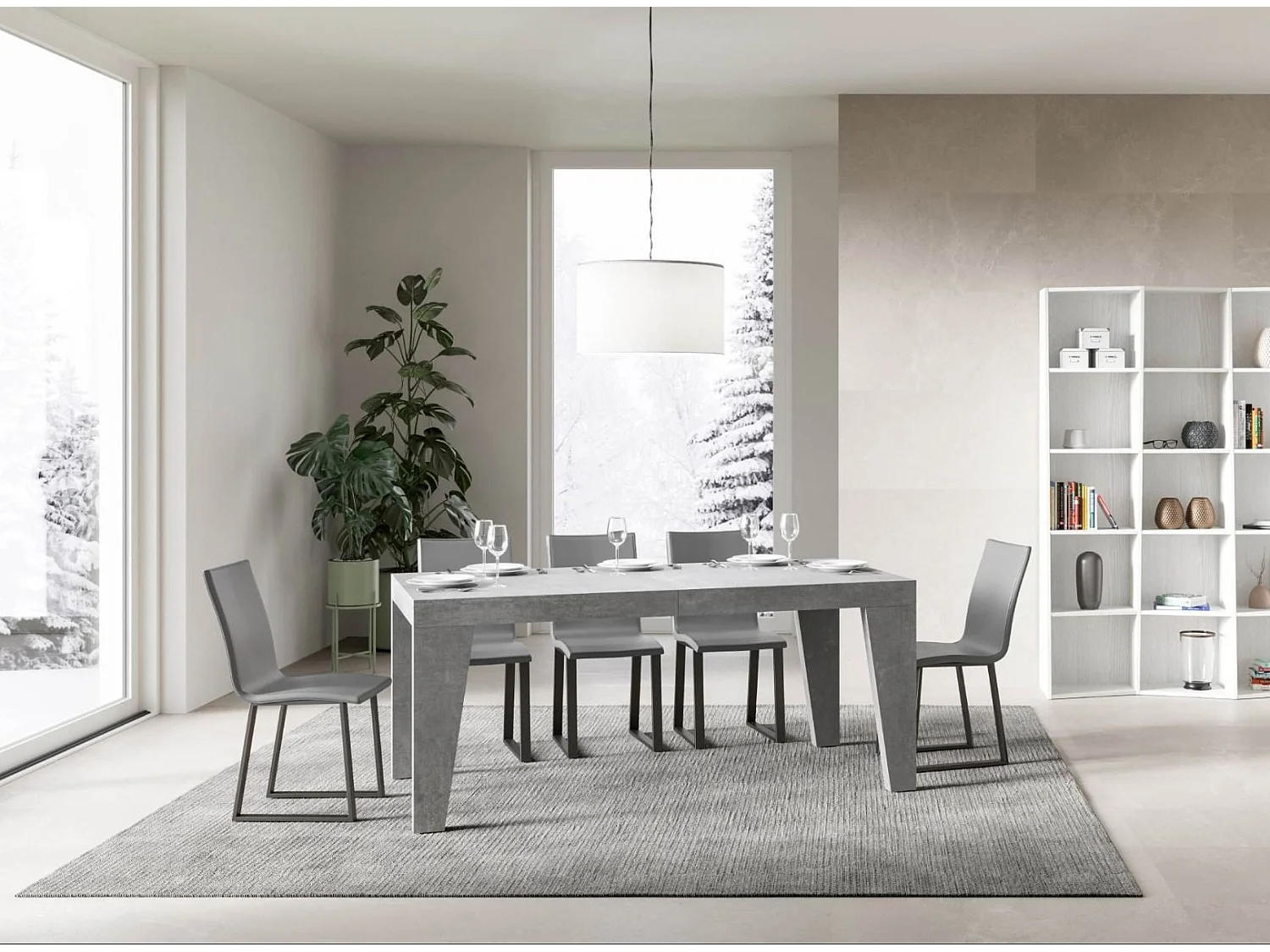 Table rectangulaire extensible 6 à 12 personnes L 160 à 264cm gris béton Naxo