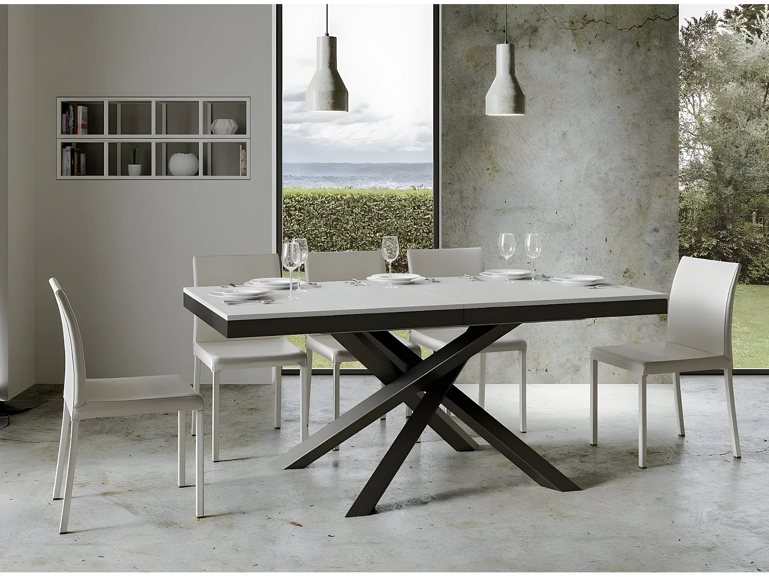 Witte uitschuifbare tafel en antraciet frame 160/264 cm Klass