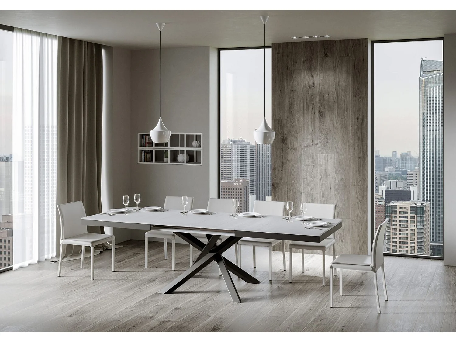 Witte uitschuifbare tafel en antraciet frame 160/264 cm Klass