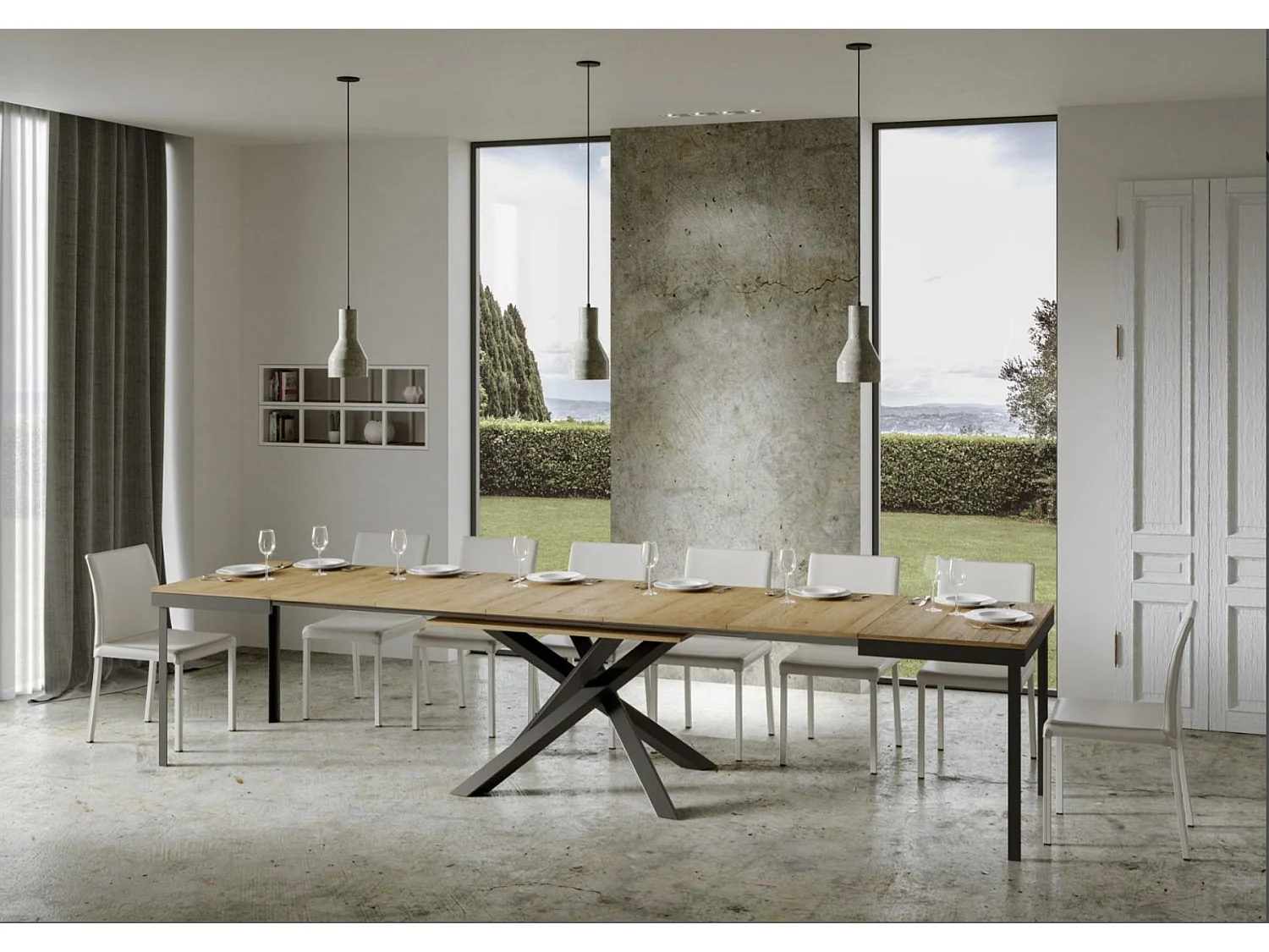 Table extensible blanche et cadre anthracite 160-264cm Klass