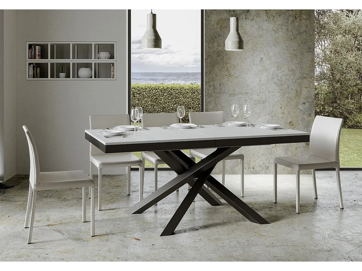 Table extensible 6 à 18 personnes blanche et pieds entrelacés anthracite L 160 à 420cm Klass