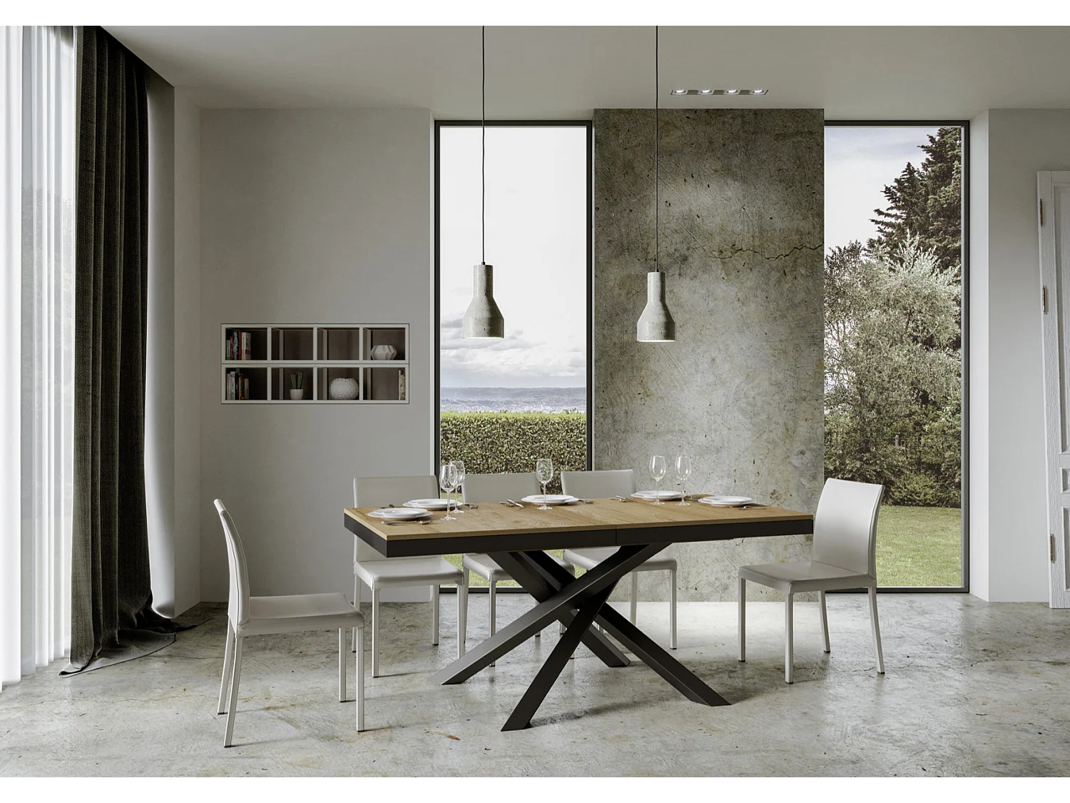 Table extensible 6 à 18 personnes blanche et pieds entrelacés anthracite L 160 à 420cm Klass