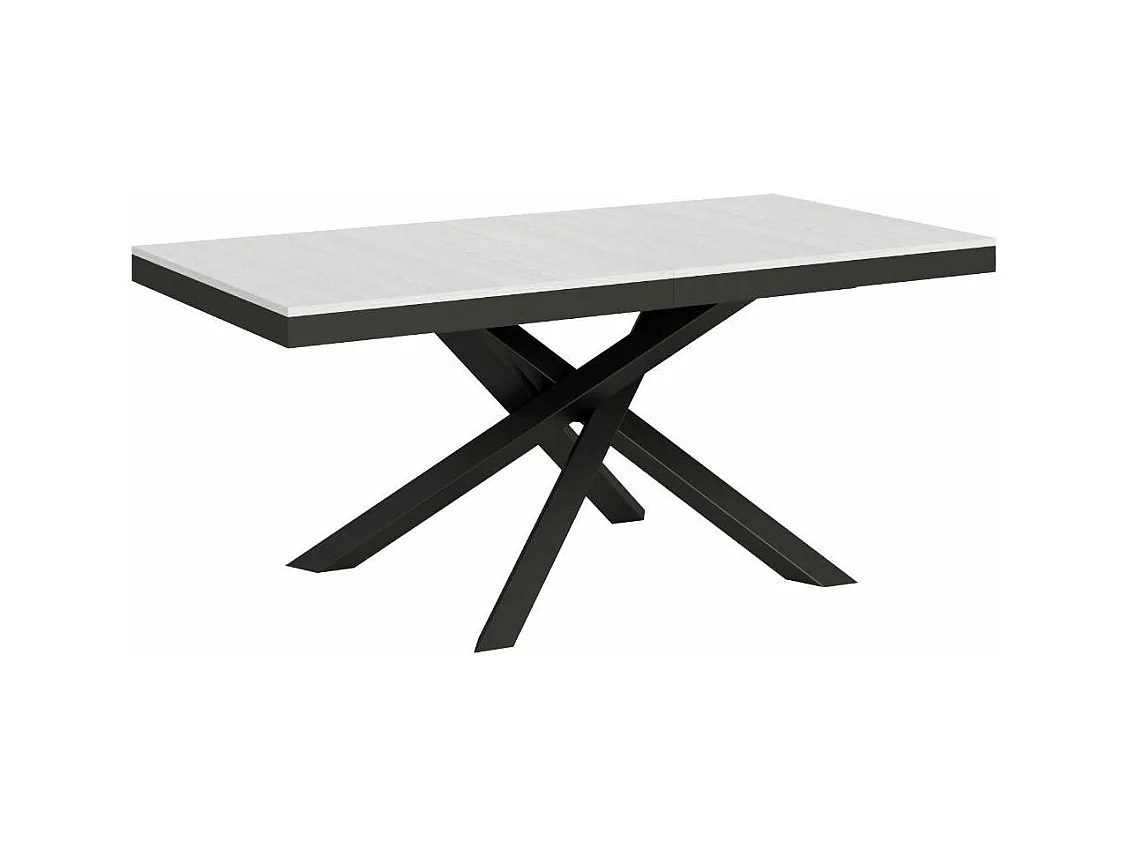 Table extensible 6 à 18 personnes blanche et pieds entrelacés anthracite L 160 à 420cm Klass
