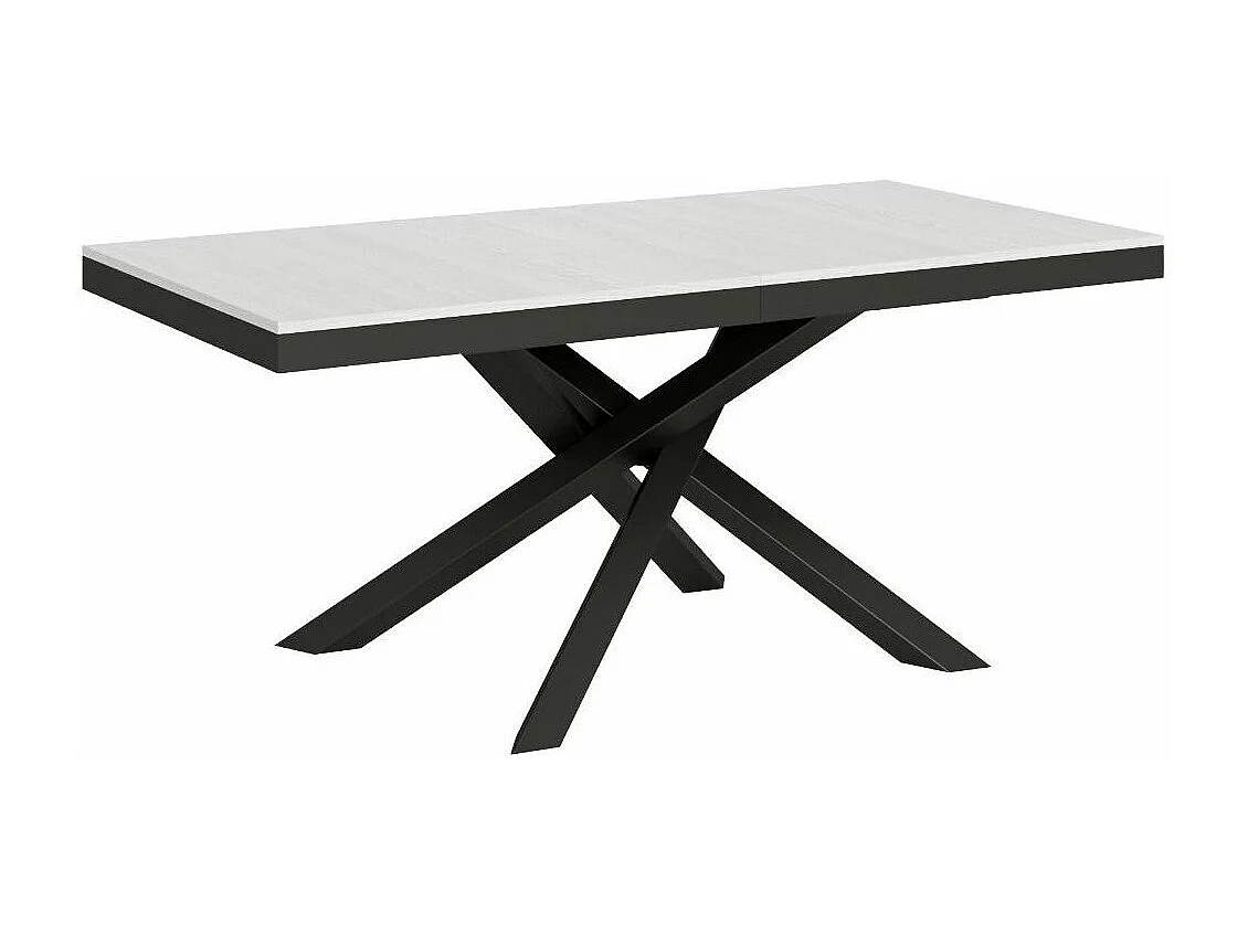Table extensible 6 à 18 personnes blanche et pieds entrelacés anthracite L 160 à 420cm Klass