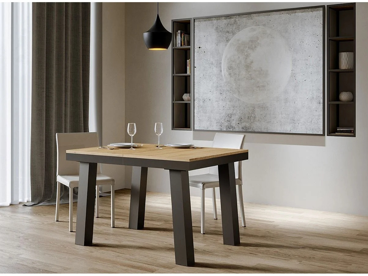Table extensible 6 à 10 places L 120 à 224cm bois clair et cadre métal anthracite Bidy