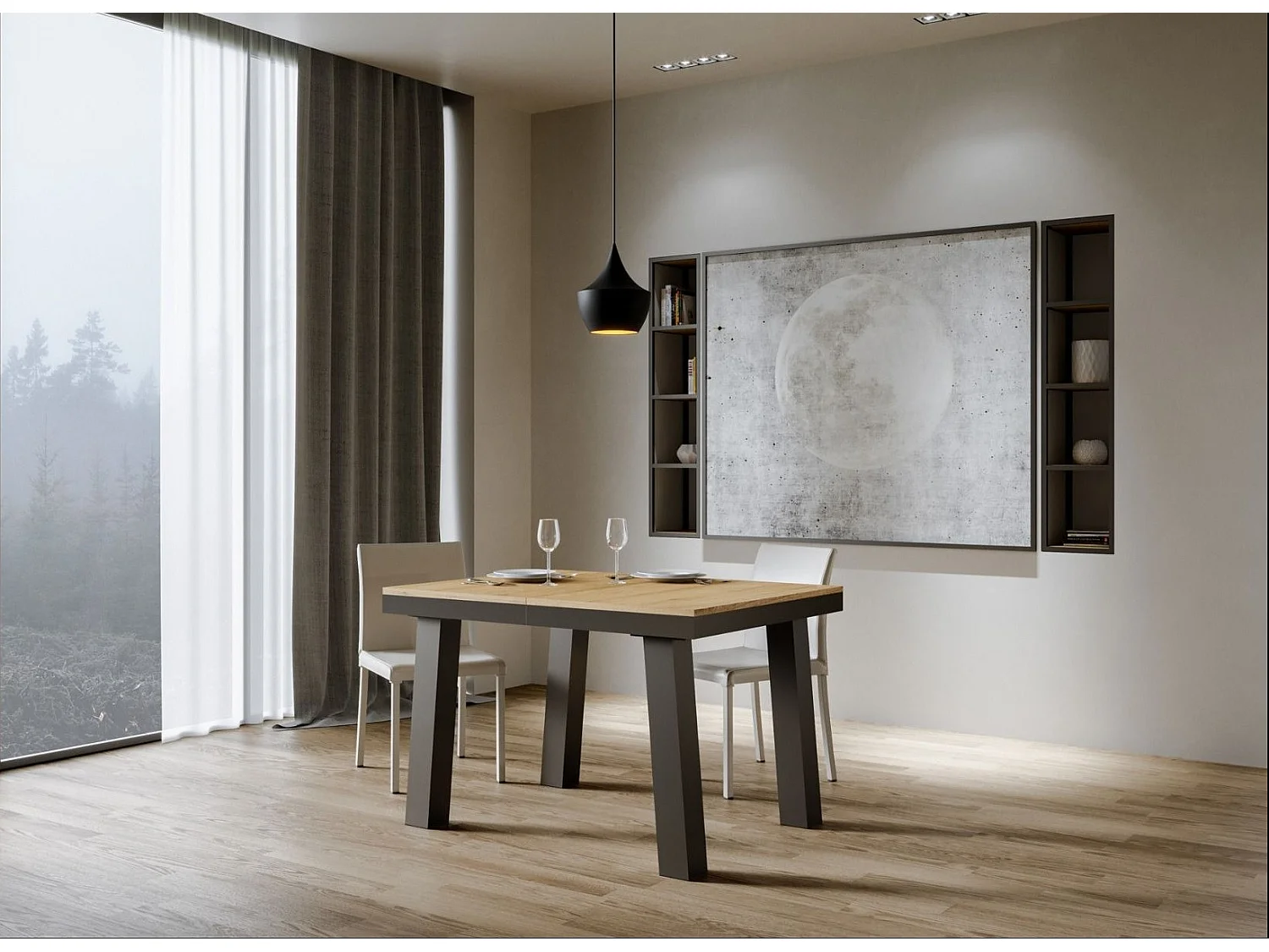 Mesa extensible Bidy de 6 a 10 plazas L 120 a 224 cm madera clara y estructura de metal antracita