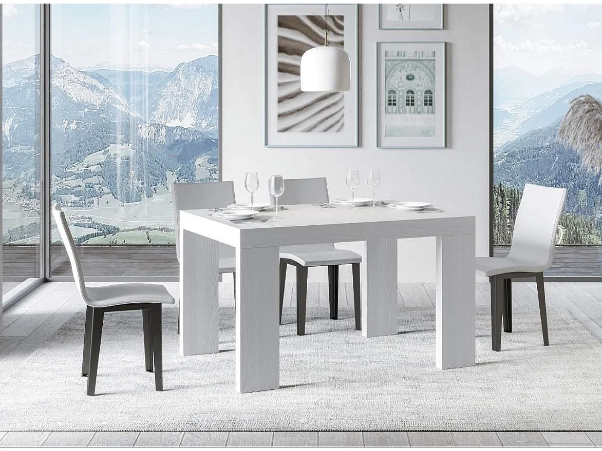 Table rectangulaire extensible 130 à 234cm bois blanc Ribo-Support 4 pieds