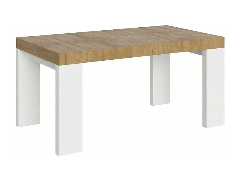 Table rectangulaire extensible bois naturel et blanc 160 à 420cm Ribo-Support 4 pieds