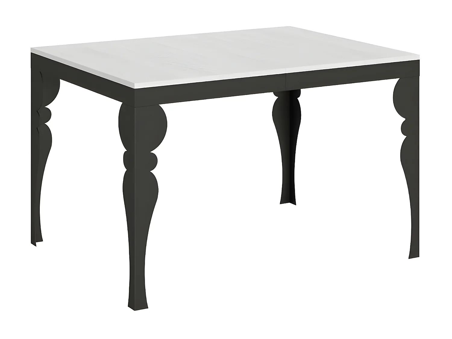 Mesa extensible con patas de acero antracita, estilo oriental Torza evolución-Color Blanco-Soporte 2 pies-Ancho extensible