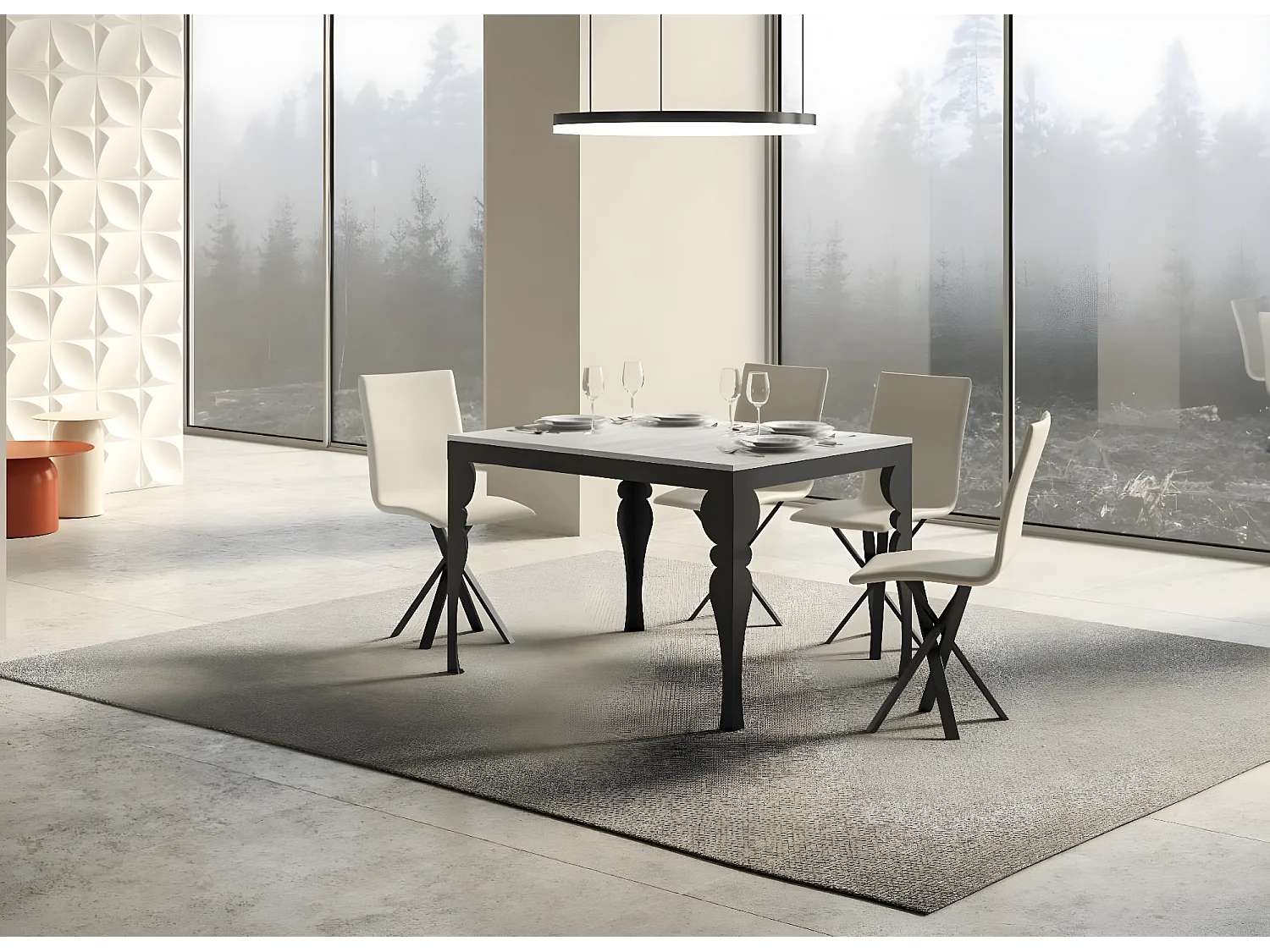 Table extensible 6 à 16 places L 120 à 380cm blanc et pieds gris foncé Patone