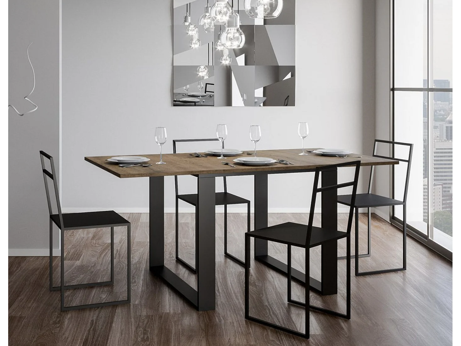 Mesa extensible cuadrada pequeña 90x90/180 cm Tiroz evolución-Color Natural