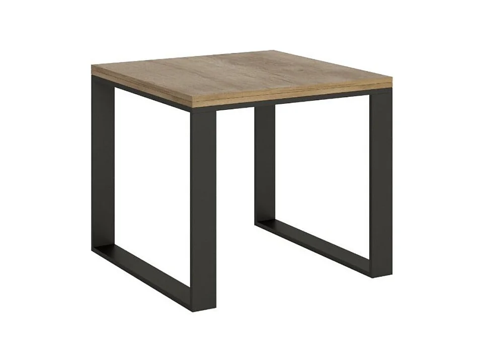 Vierkante uitschuifbare tafel 4 tot 6 plaatsen L 90 tot 180 cm licht hout met antraciet metalen frame en poten Likro