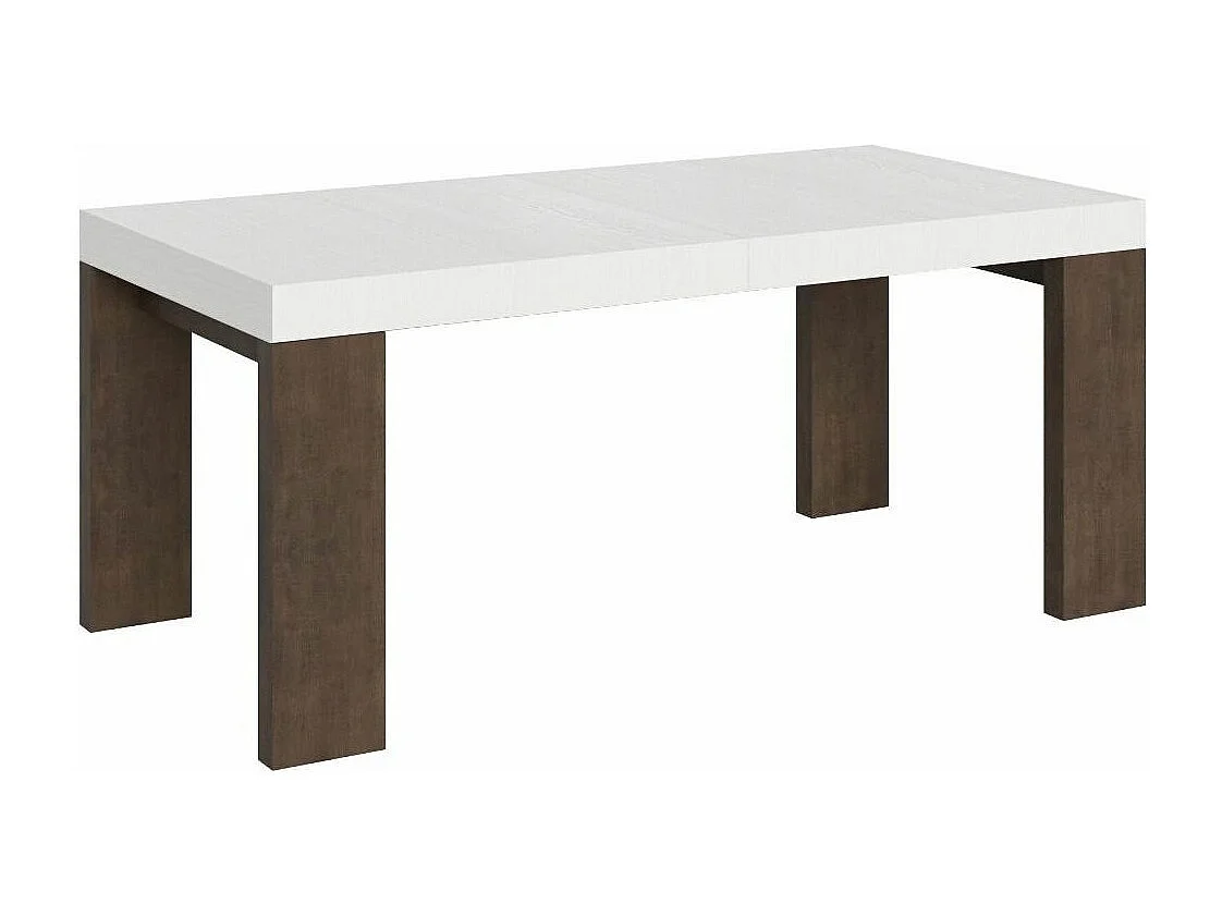 Table rectangulaire extensible blanche et bois noyer 180 à 440cm Ribo-Pied et support sur roulettes