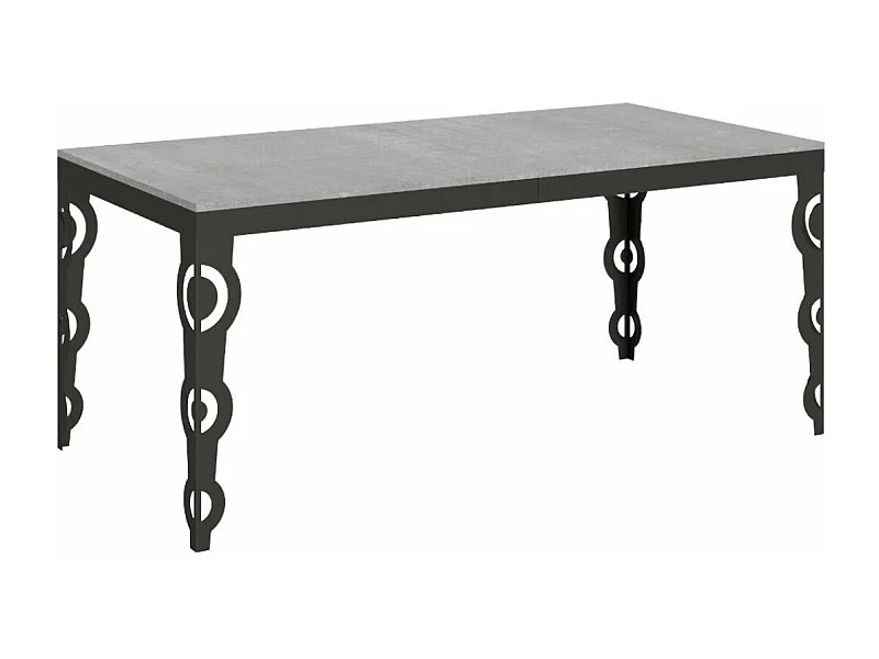 Oosterse uitschuifbare rechthoekige tafel voor 6 tot 20 personen L 180 tot 440 cm betongrijs en antraciet metalen frame Zakary