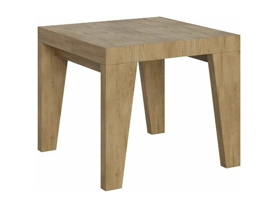 Kleine vierkante tafel 90/90 cm uitschuifbaar 10 personen 90 tot 246 cm licht hout Naxo-Voet en steun op zwenkwielen