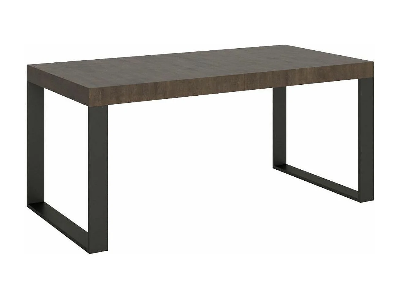 Grande table extensible 180 à 440cm bois marron et pieds métal anthracite Tiroz-Pied et support sur roulettes-5 rallonges fines