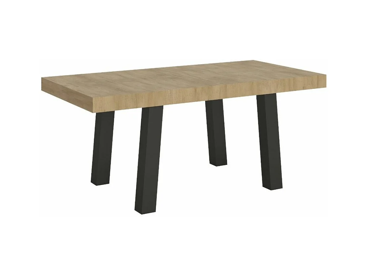 Uitschuifbare tafel 6 tot 12 plaatsen L 160 tot 264 cm licht hout en antraciet metalen poten Bidy