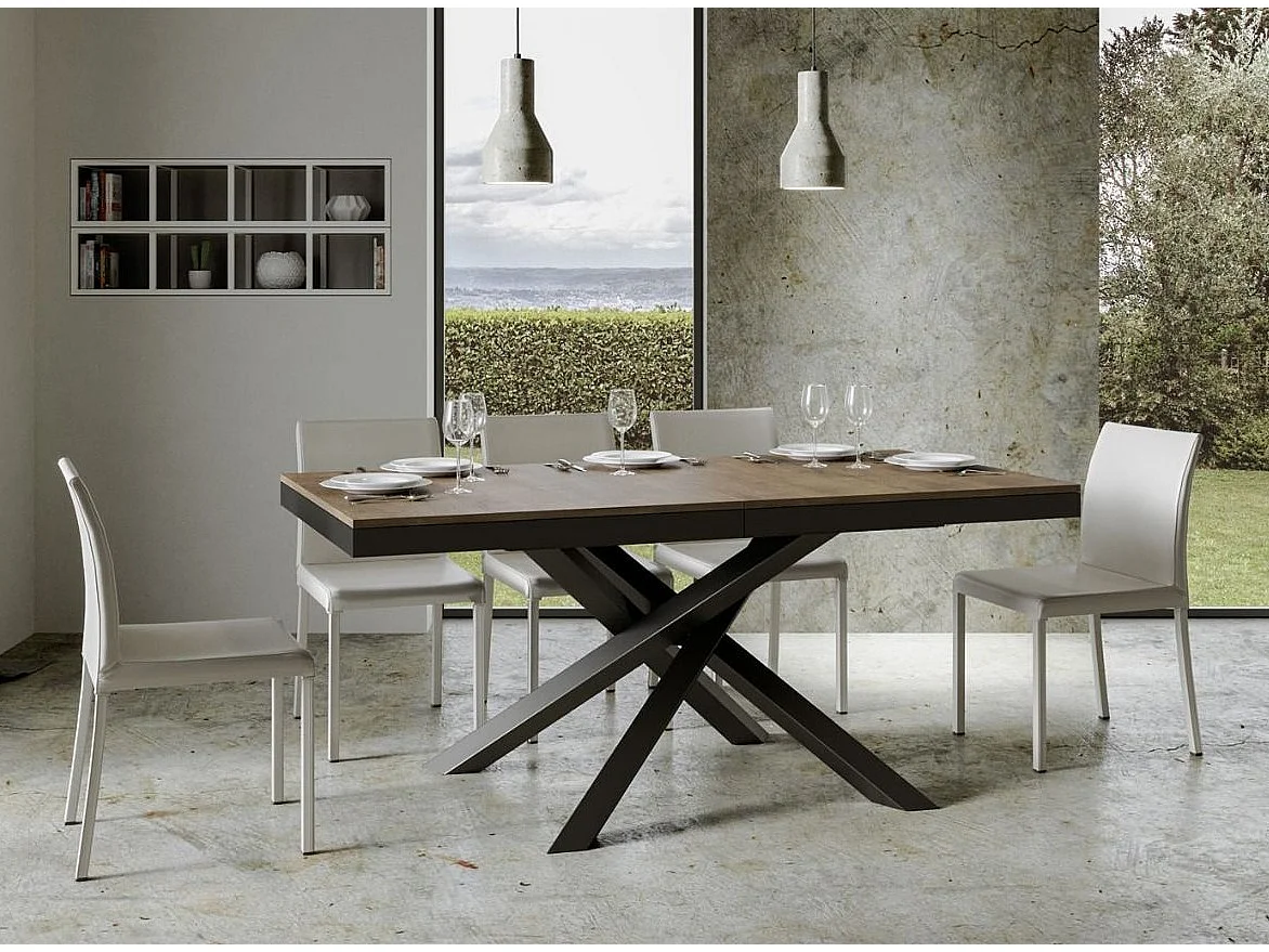 Table extensible bois marron et cadre anthracite 180-440cm Klass