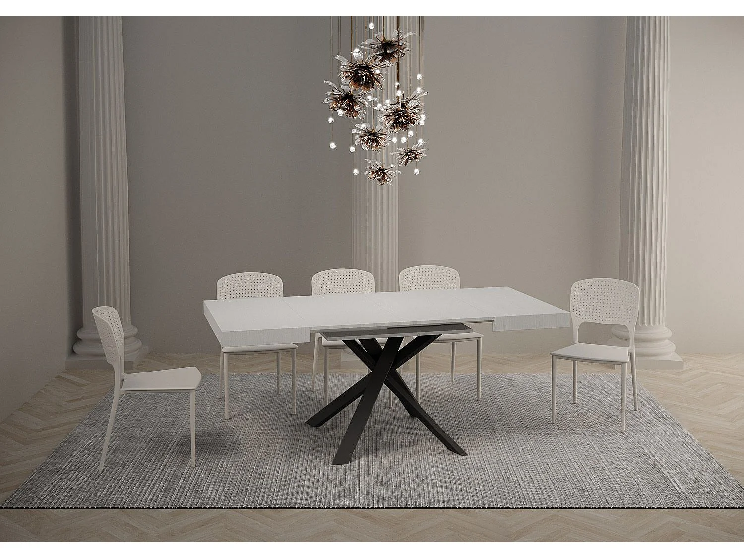 Petit table carrée extensible 90x90 à 194cm blanc et anthracite Karzy