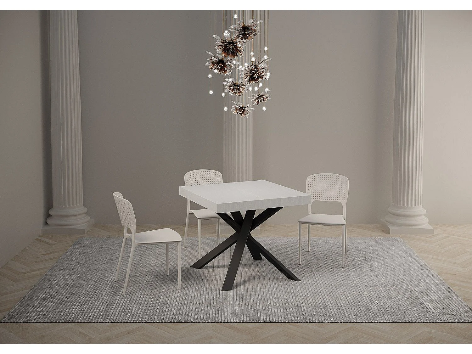 Petit table carrée extensible 90x90 à 194cm blanc et anthracite Karzy