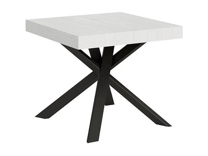 Kleine vierkante uitschuifbare tafel 90x90 tot 194 cm wit en antraciet Karzy