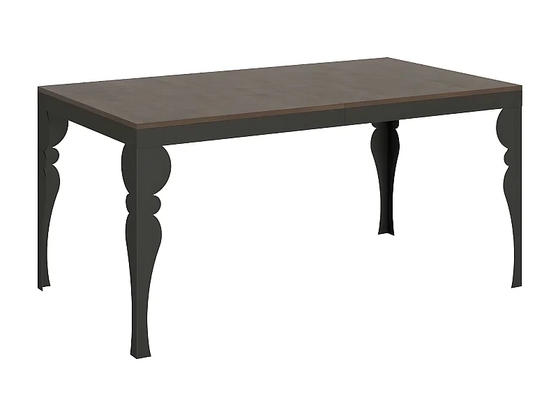 Mesa extensible con patas de acero antracita, estilo oriental Torza evolución-Color Marrón-Soporte 2 pies-Ancho extensible