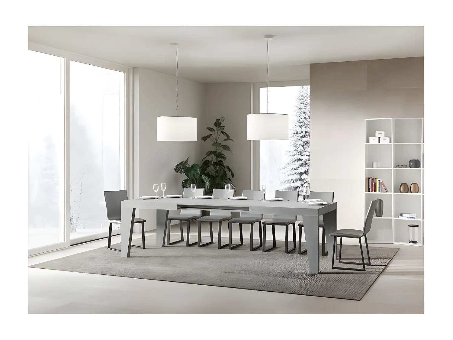 Table rectangulaire extensible 6 à 20 personnes L 180 à 440cm gris béton Naxo