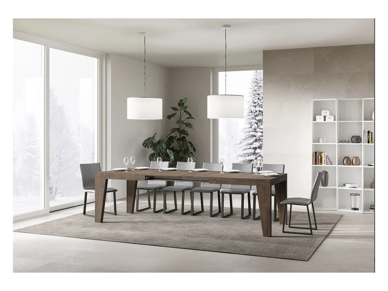 Table rectangulaire extensible 6 à 20 personnes L 180 à 440cm gris béton Naxo