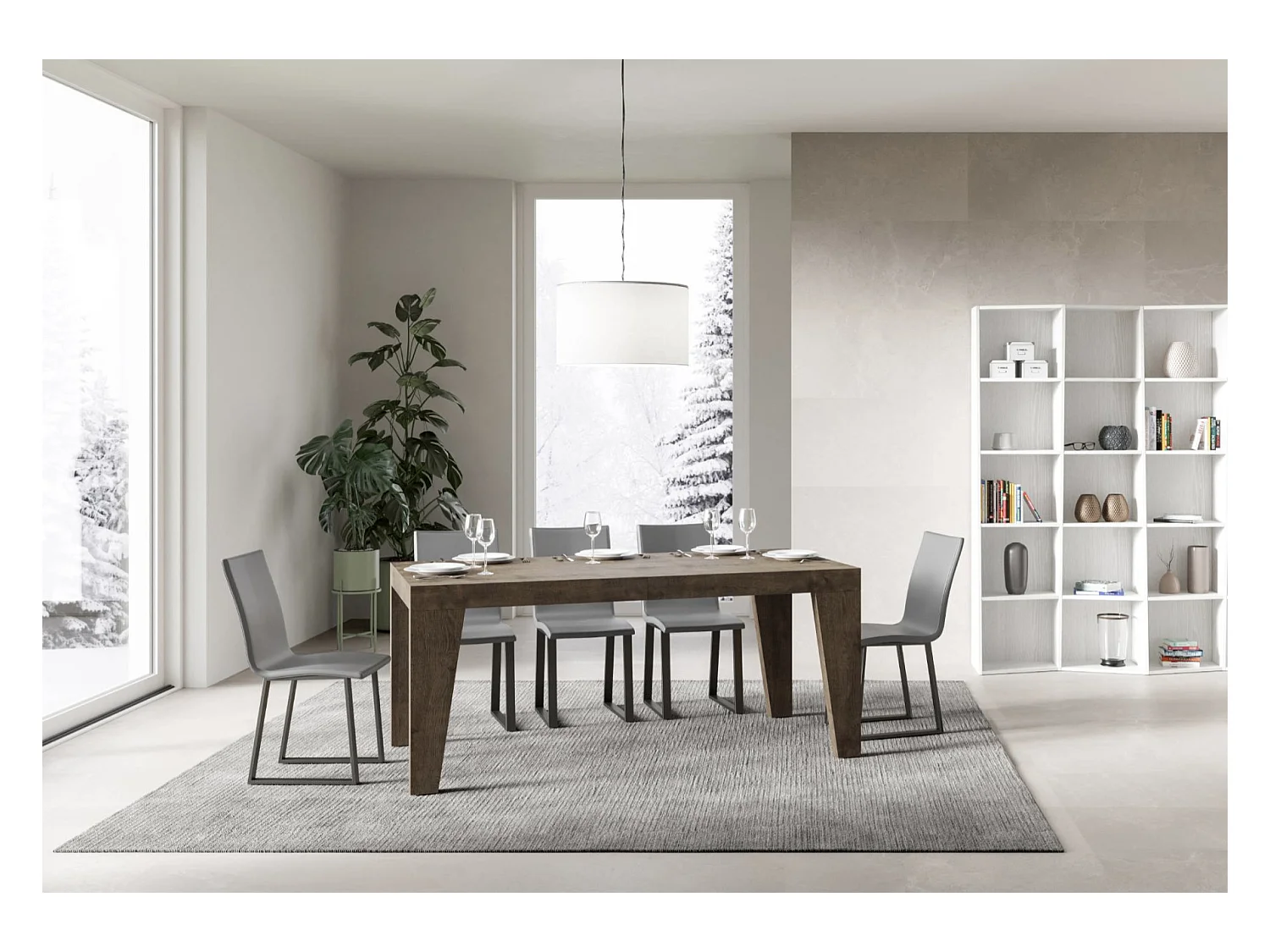 Table rectangulaire extensible 6 à 20 personnes L 180 à 440cm gris béton Naxo