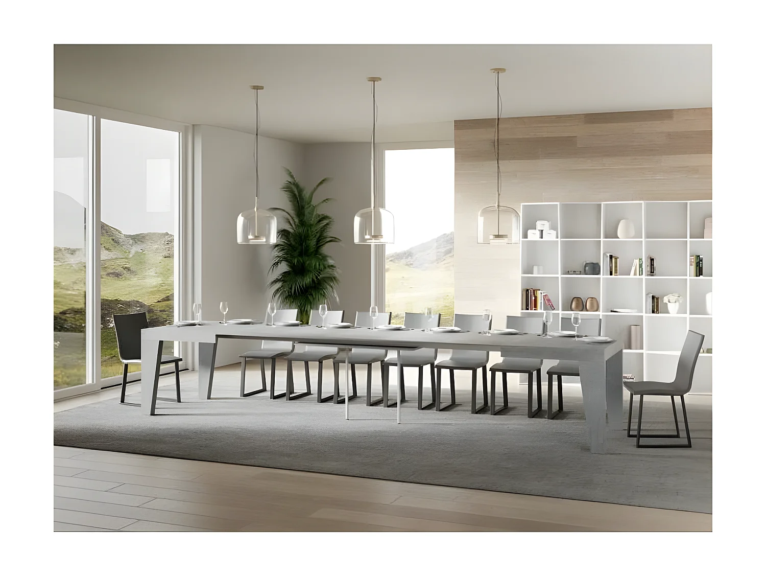 Table rectangulaire extensible 6 à 20 personnes L 180 à 440cm gris béton Naxo