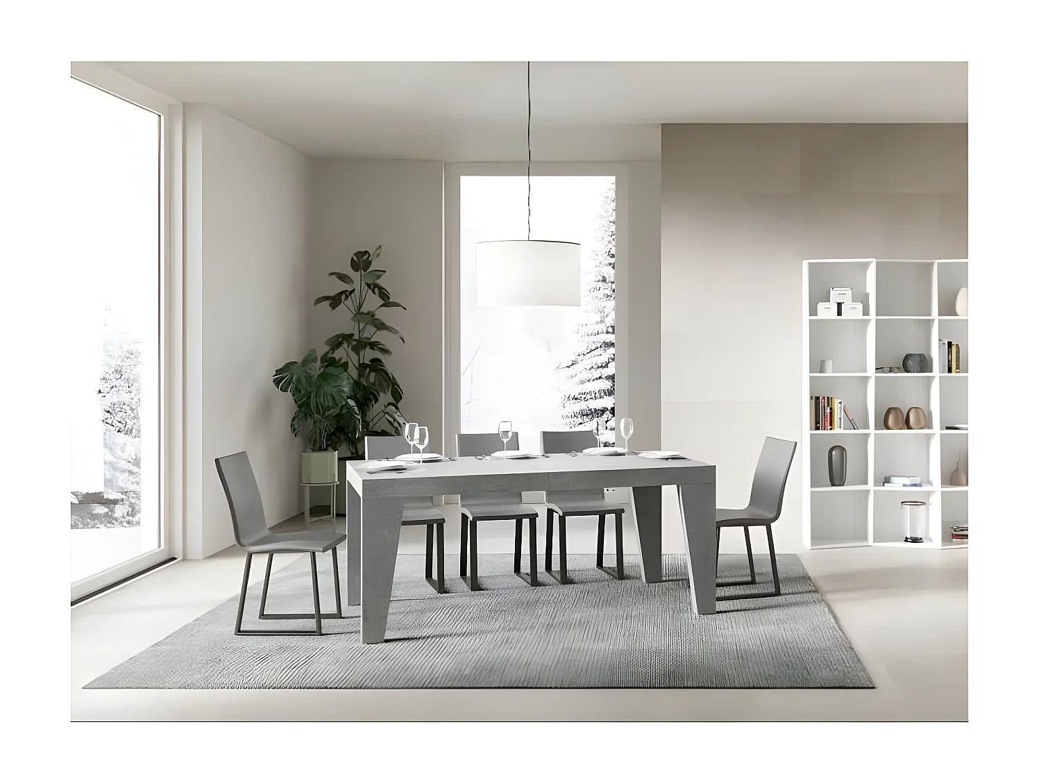 Table rectangulaire extensible 6 à 20 personnes L 180 à 440cm gris béton Naxo