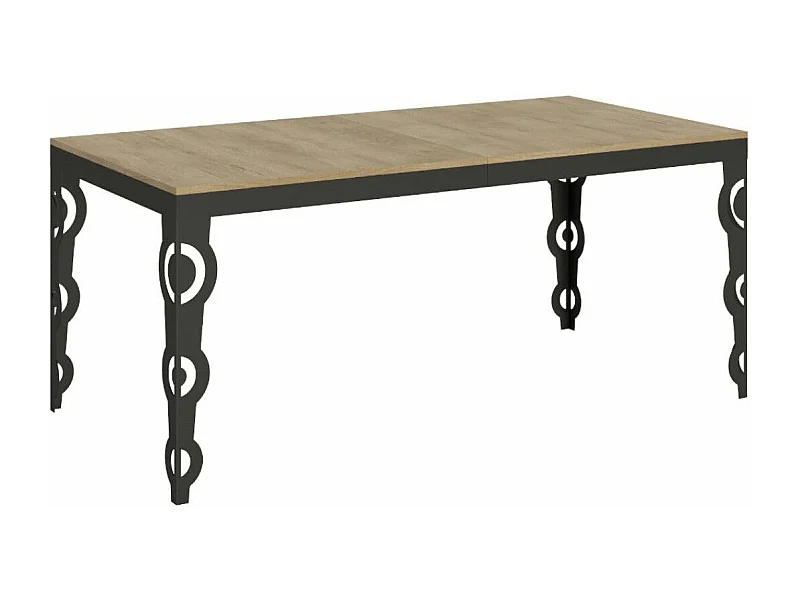 Mesa oriental extensible rectangular para 6 a 20 personas L 180 a 440 cm madera clara y estructura de metal antracita Zakary