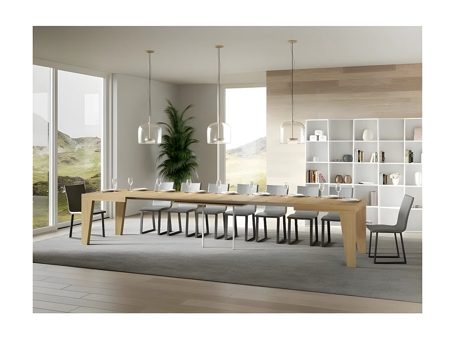 Table rectangulaire extensible 6 à 20 personnes L 180 à 440cm bois clair Naxo