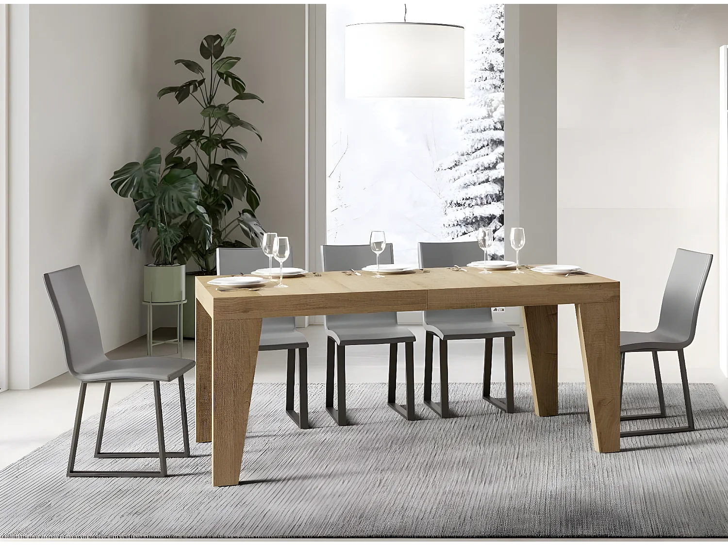 Table rectangulaire extensible 6 à 20 personnes L 180 à 440cm bois clair Naxo
