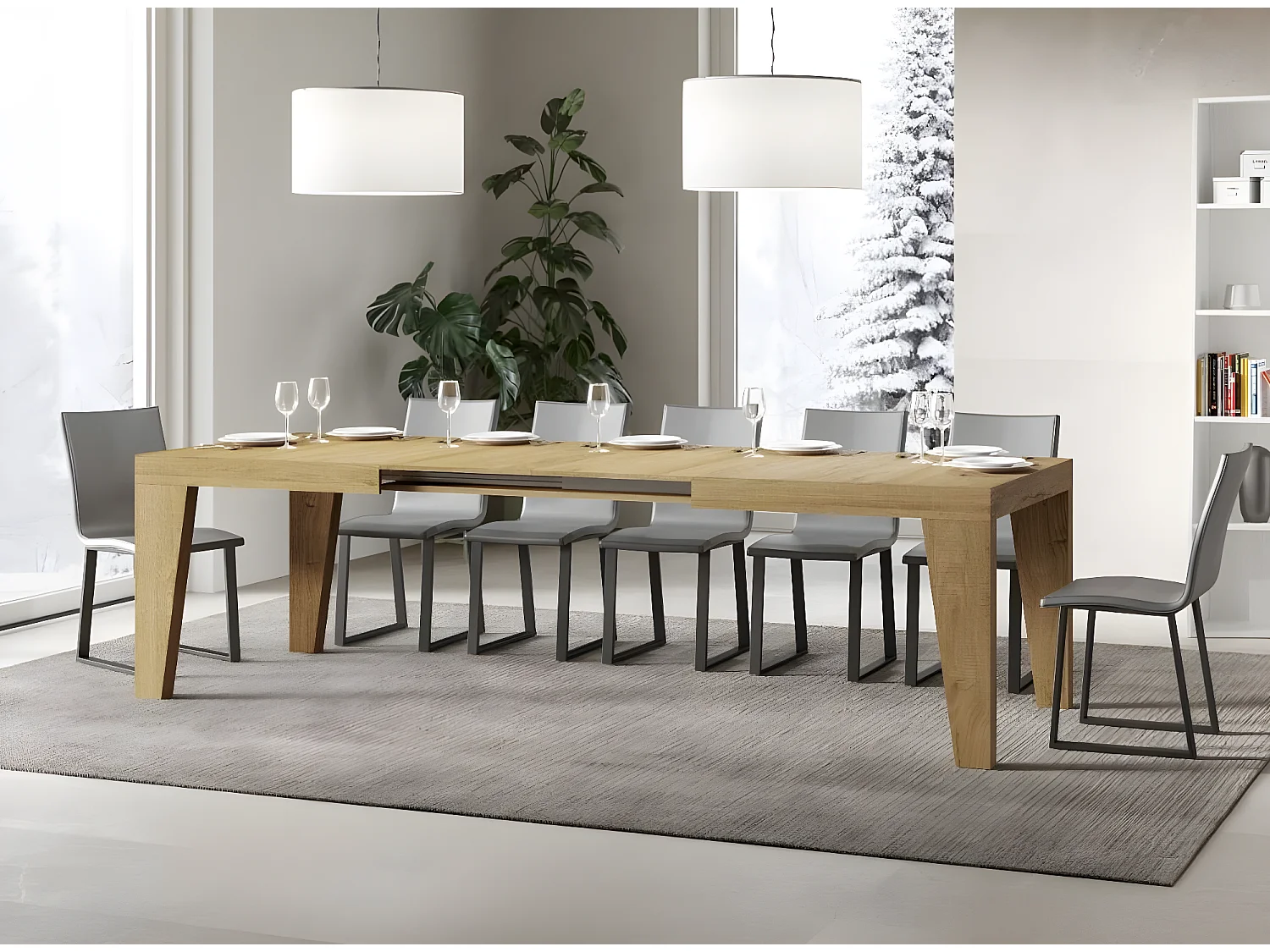 Table rectangulaire extensible 6 à 20 personnes L 180 à 440cm bois clair Naxo