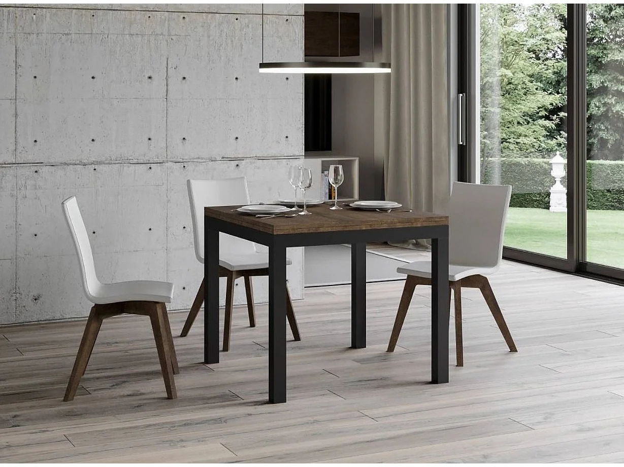 Petite table carrée pliante 90x90-180 Dova-Couleur Marron