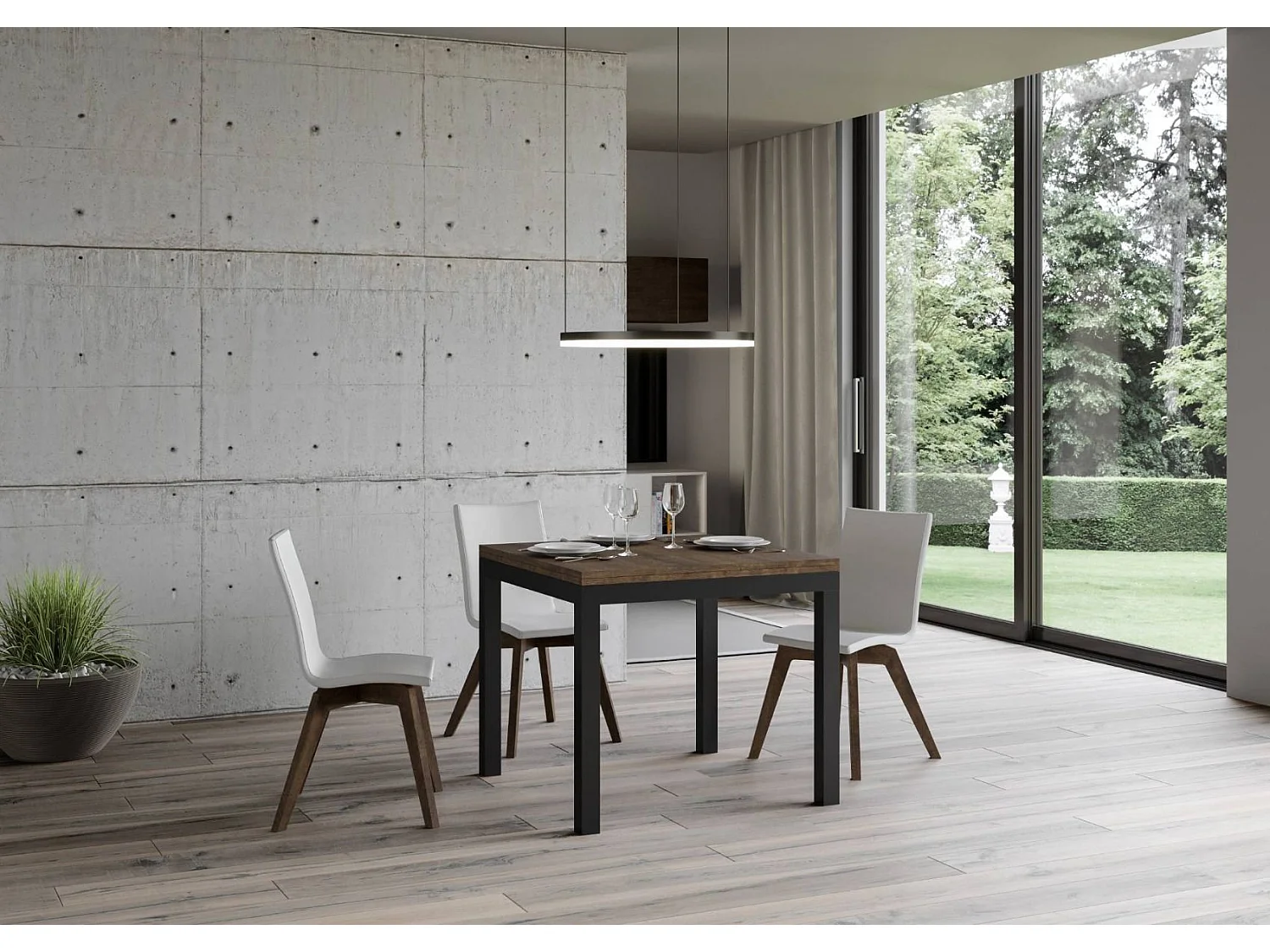 Petite table carrée pliante 90x90-180 Dova-Couleur Marron