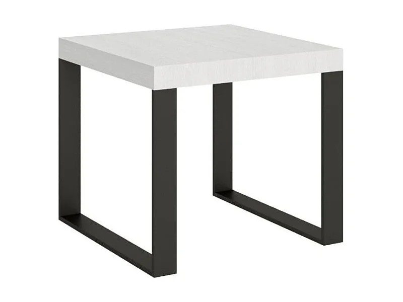 Mesa extensible cuadrada pequeña 90x90/246 cm Tiroz-Color Blanco-Soporte 2 pies-3 alargaderas finas