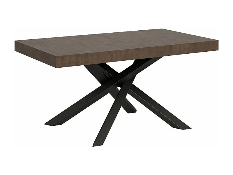 Uitschuifbare tafel voor 6 tot 18 personen in donker hout en antraciet verweven poten L 160 tot 420 cm Artemis