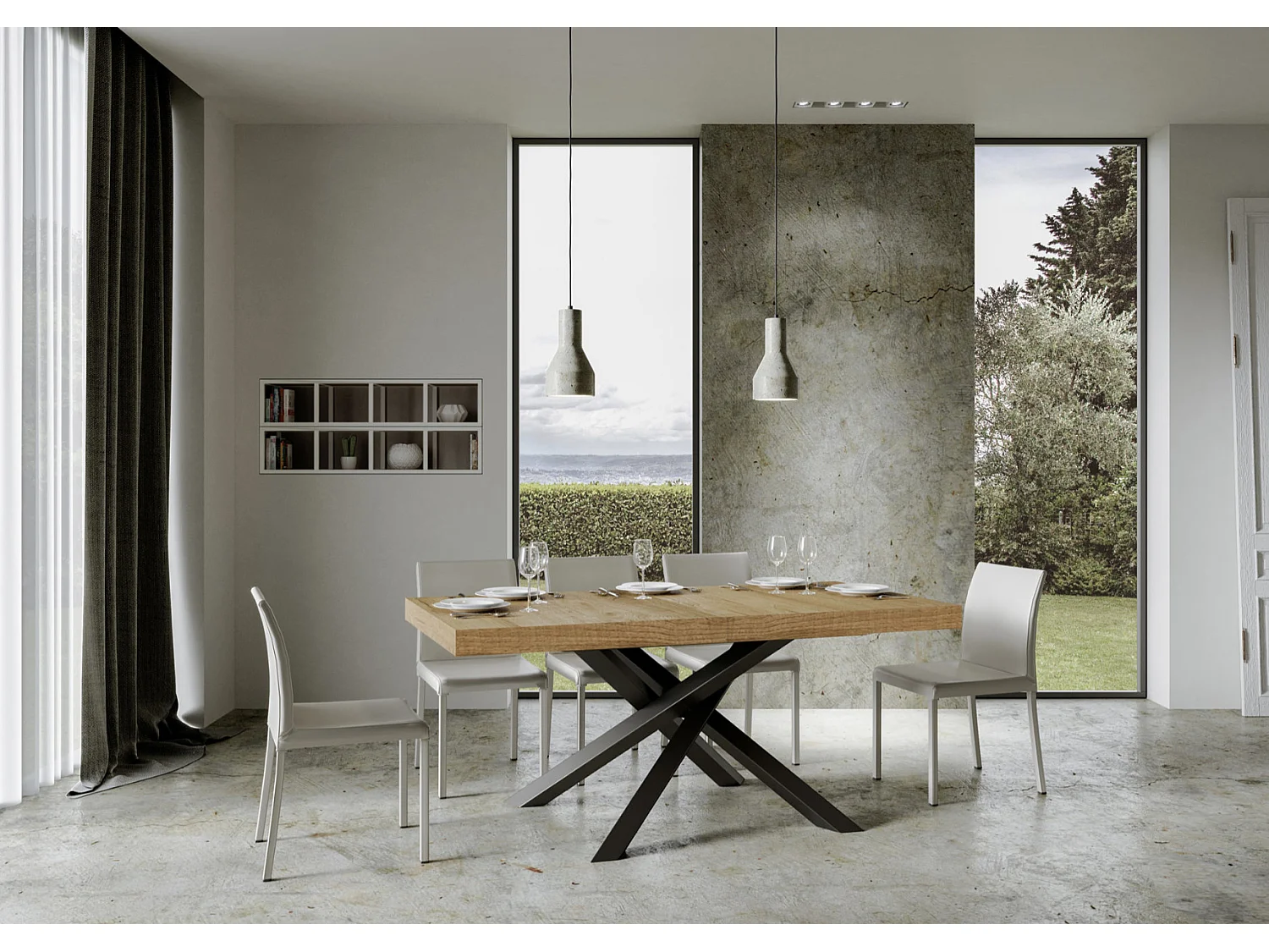 Table extensible 6 à 18 personnes bois foncé et pieds entrelacés anthracite L 160 à 420cm Artemis