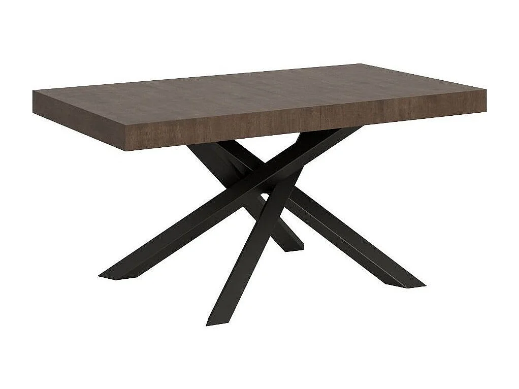 Table extensible 6 à 18 personnes bois foncé et pieds entrelacés anthracite L 160 à 420cm Artemis